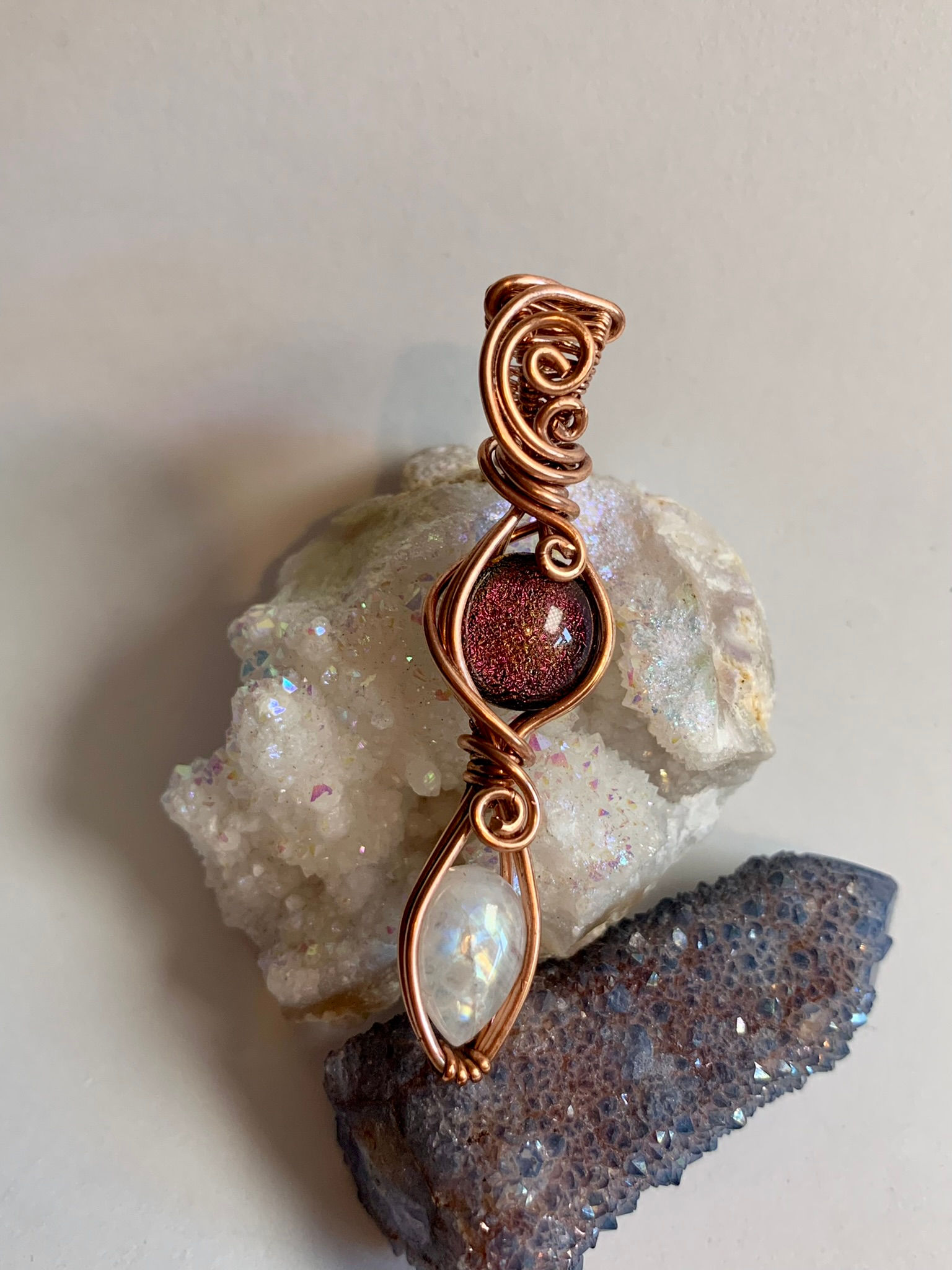 Moonstone And Dichroic Glass Mini Pendant