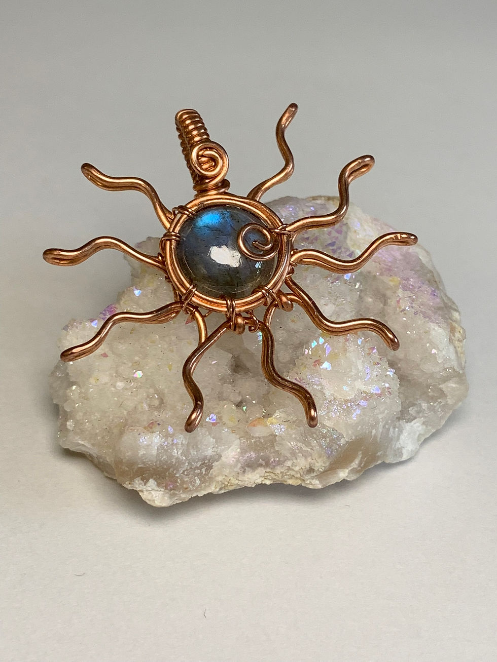 Thumbnail: Bright Blue Labradorite Copper Sun Pendant