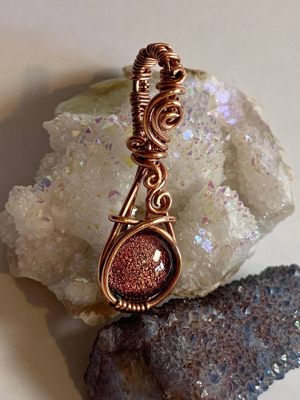 Thumbnail: Dichroic Glass Mini Copper Swirl Pendant