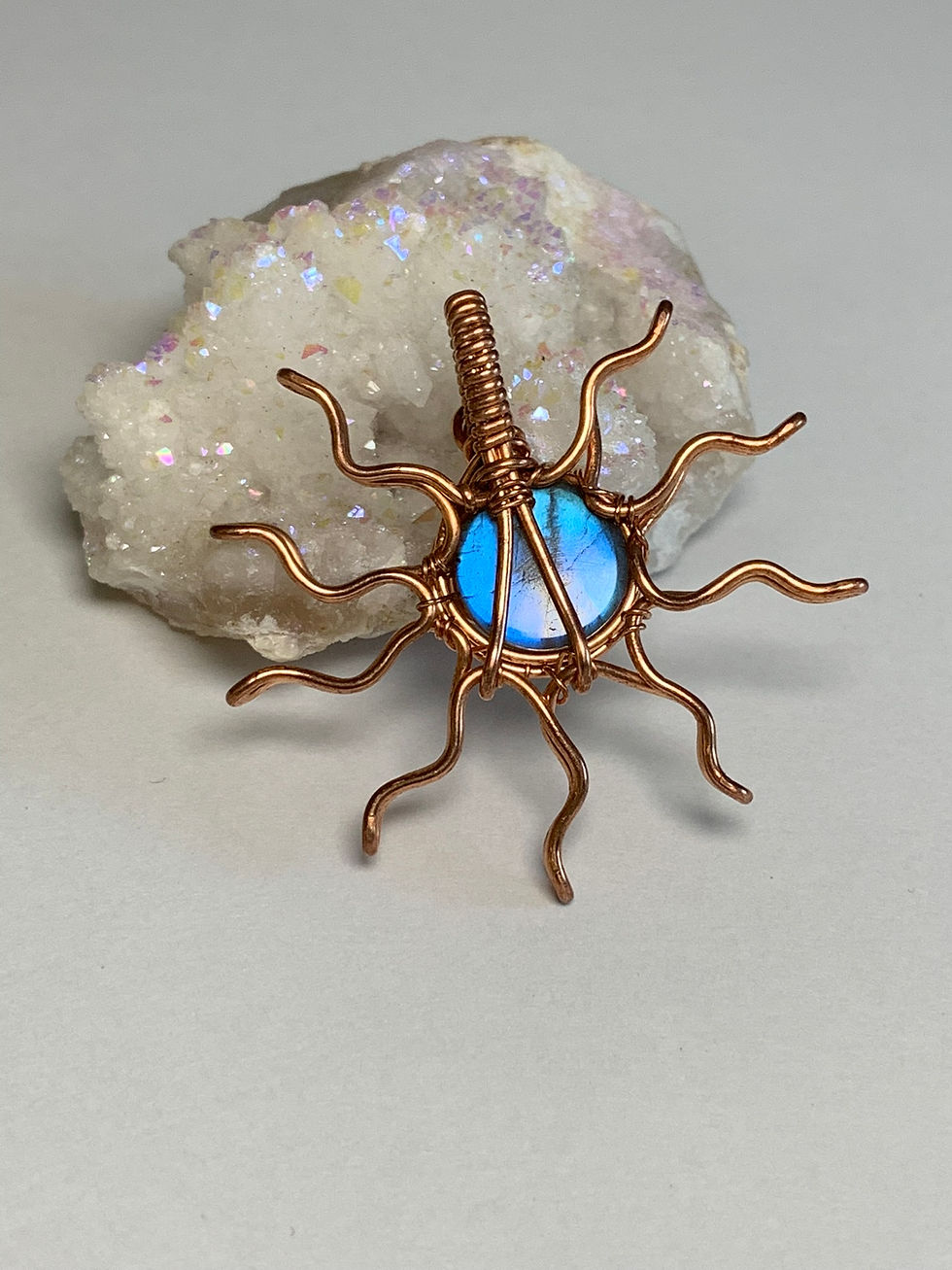 Thumbnail: Bright Blue Labradorite Copper Sun Pendant