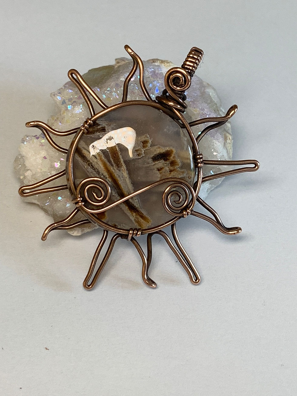 Thumbnail: Large Stick Agate Celestial Sun Pendant