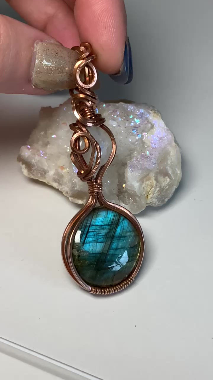 Thumbnail: Labradorite And Moonstone Potion Bottle Copper Pendant