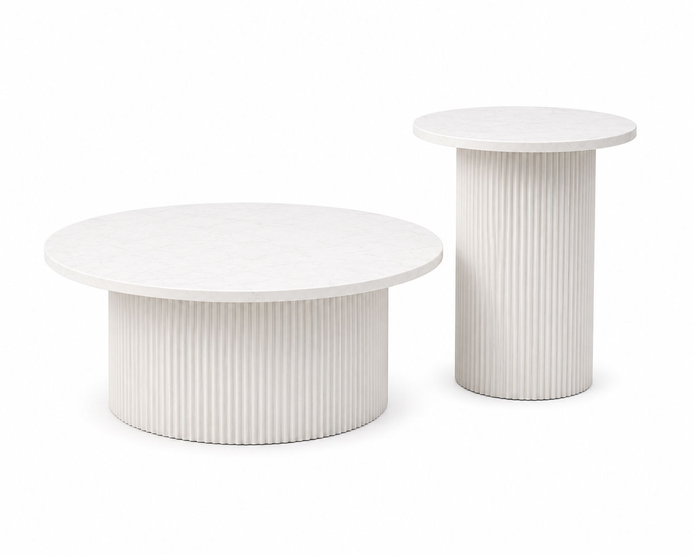 White Marble Rippled White Base Coffee Table Set of 2