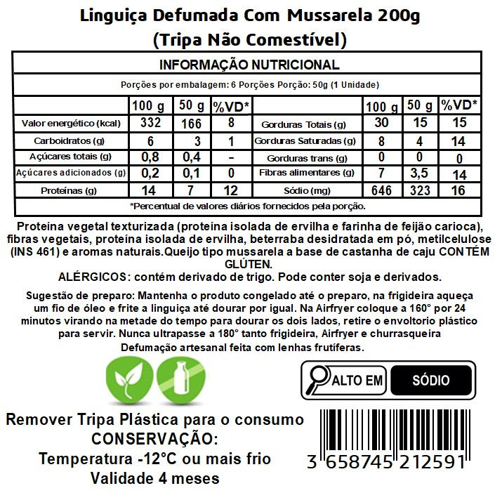 Miniatura: Linguiça vegetal defumada com Mussarela Miraia