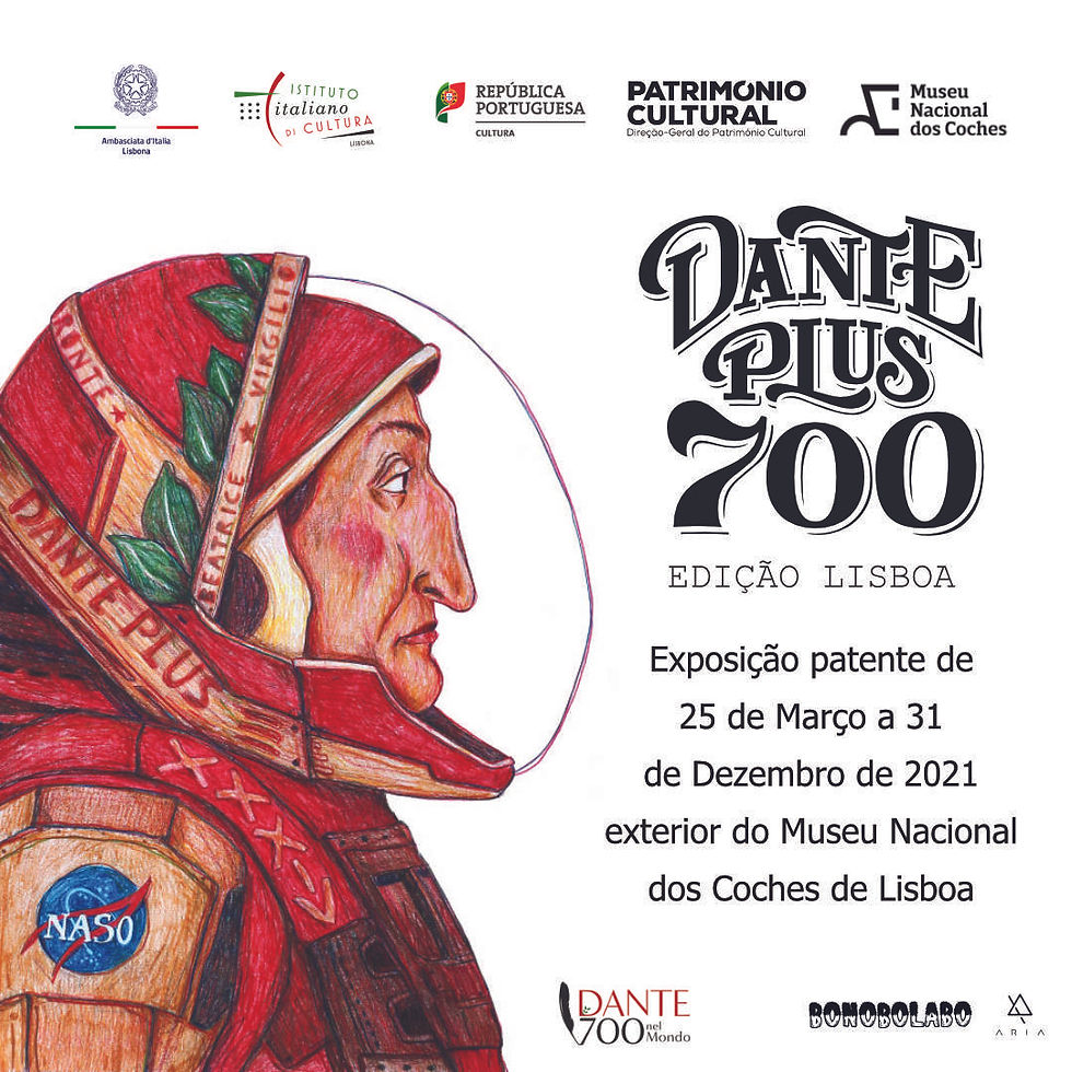 La mostra DANTE PLUS 700 a Lisbona per il DANTEDÌ negli spazi esterni Museo delle Carrozze di Lisbona In occasione del DANTEDÌ, la Giornata Nazionale di Dante Alighieri, istituita nel 2020 dal Consiglio dei Ministri su proposta del Ministro Dario Franceschini per celebrare il Sommo Poeta nella data che gli studiosi riconoscono come inizio del viaggio nell’aldilà della Divina Commedia, Luisa Violo, Direttore dell’Istituto Italiano di Cultura di Lisbona e responsabile del progetto, presenta la Mo