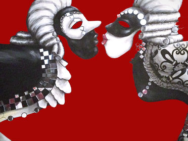 baroque period costumes appearing to almost kiss