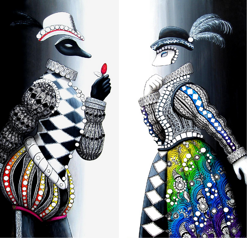 Fabrizio & Isabella, 24" x 48" Acrylic on Particle Board + mini mirrors 2012