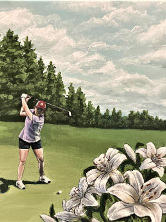 People woman golfing portrait painting created by New York artist Melissa Mae Kors