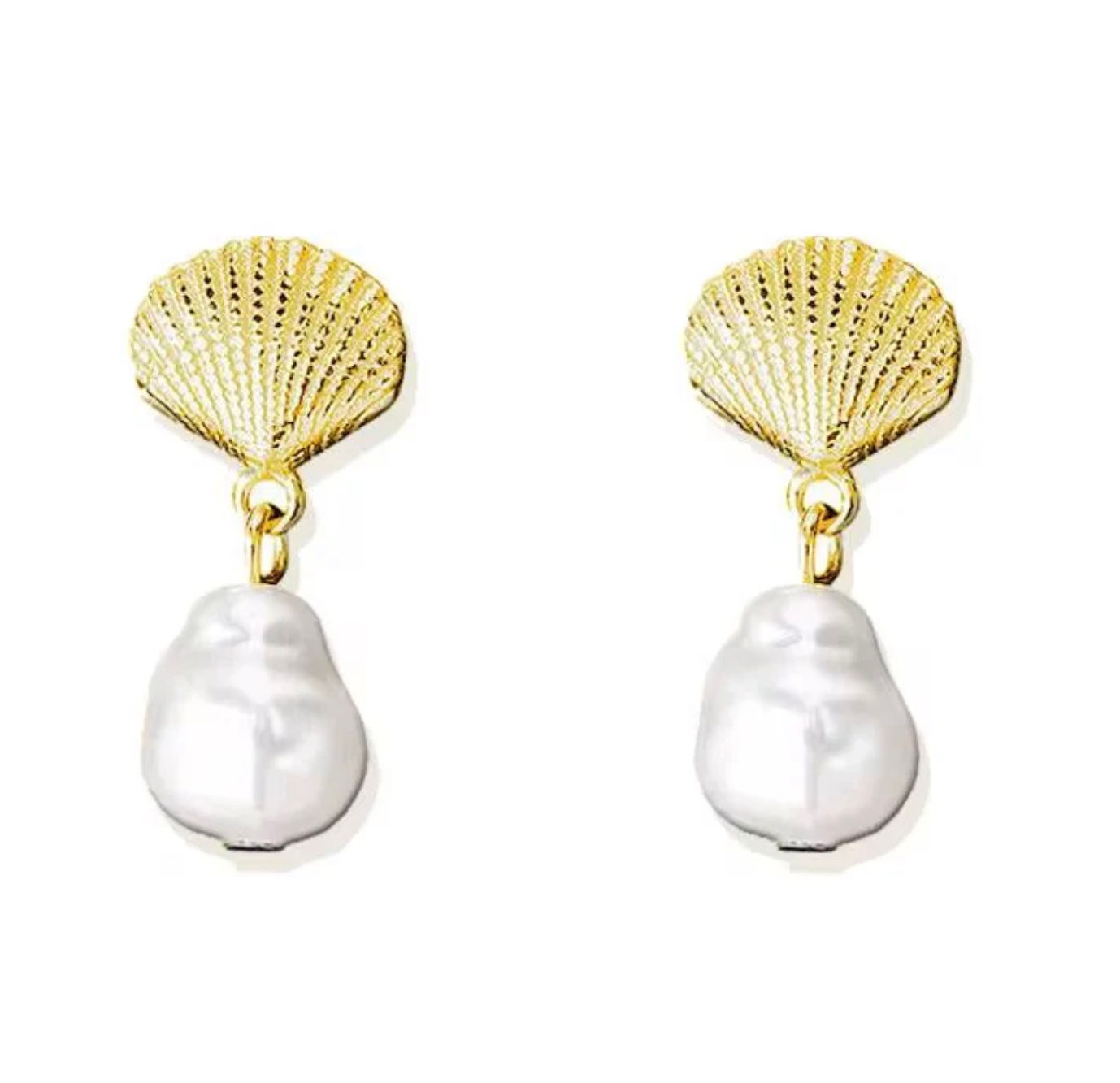 Sea Shell and Baroque Pearl Drop Earrings