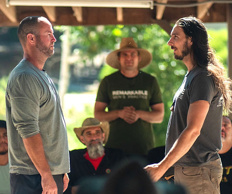 men connecting on the mountain mens weekend