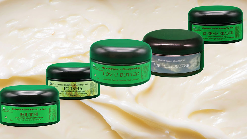 Eye-level view of a natural body cream jar with a wooden spoon