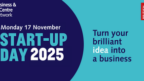 Start up day graphic on a blue background