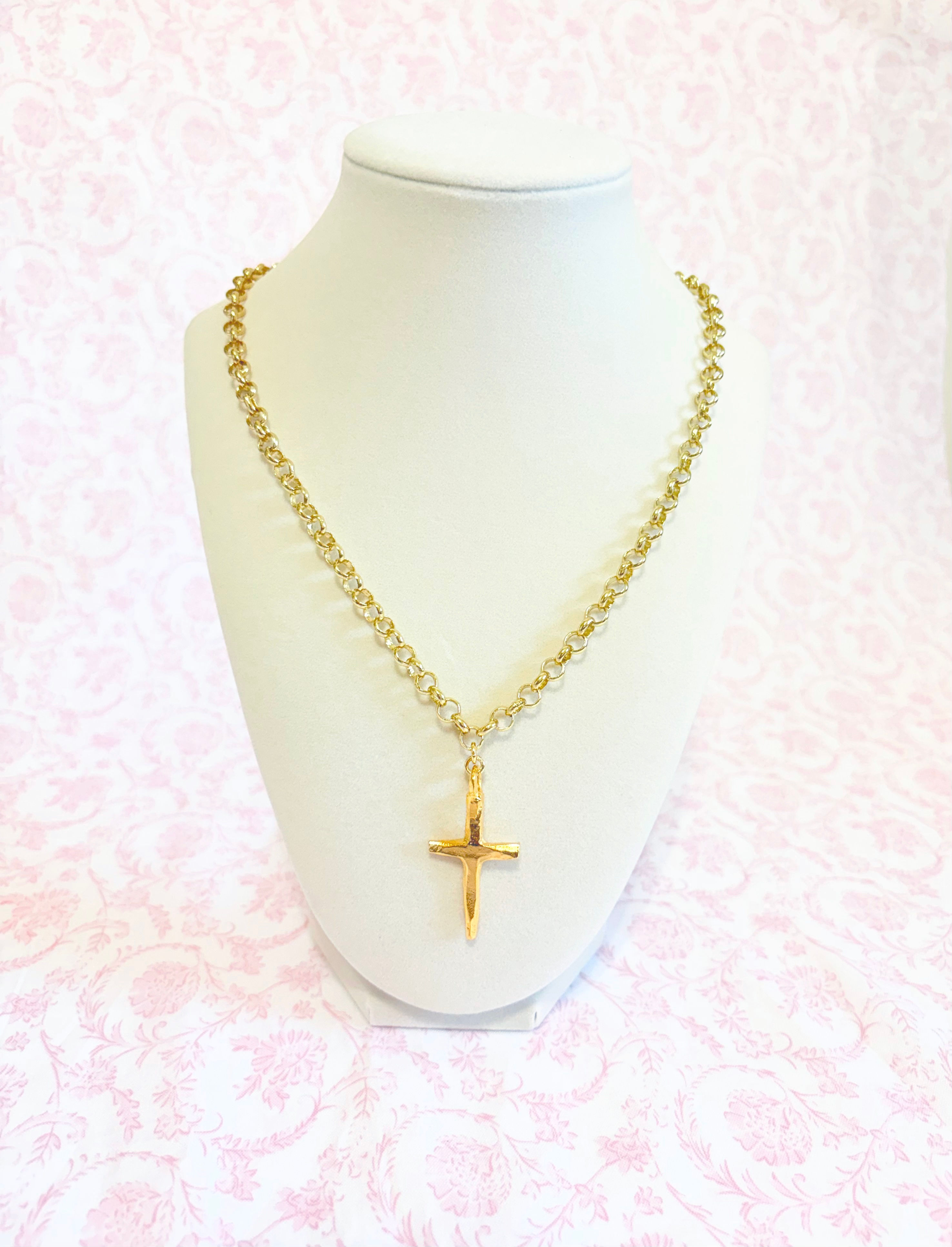 The Long Hammered Cross Necklace 