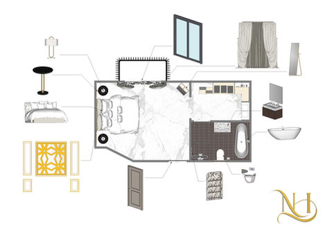 Residential bedroom layout plan showing furniture arrangement and circulation.