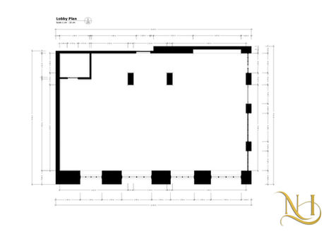 Hotel lobby floor plan showing spatial layout, furniture placement, circulation flow, and interior planning for a hospitality