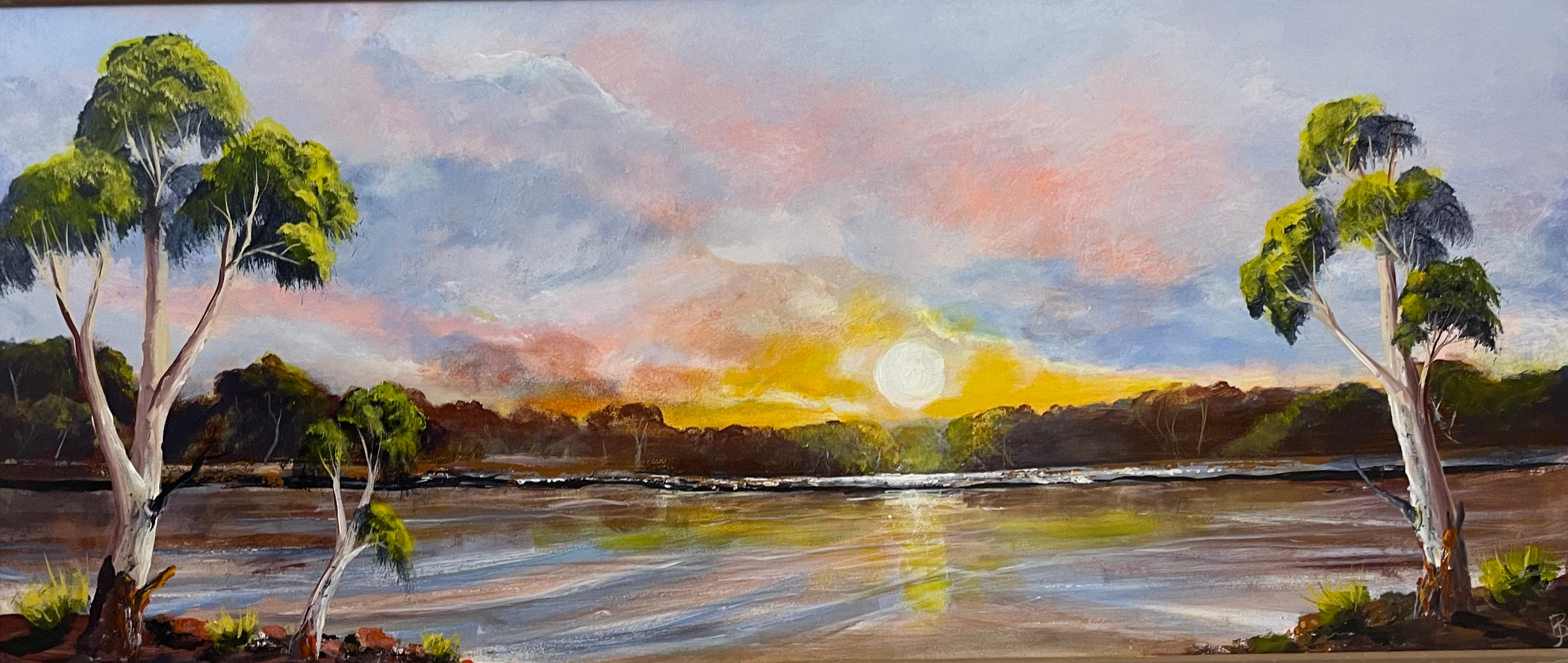 Southwest Sunset 30x80cm acrylic framed 