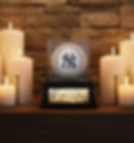 baseball cremation urn in clear case front view