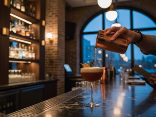 Barkeeper bereitet Cocktail an stilvoller Restaurantbar zu – Beispiel für Emotional Marketing und Gästeerlebnis in der Gastronomie.