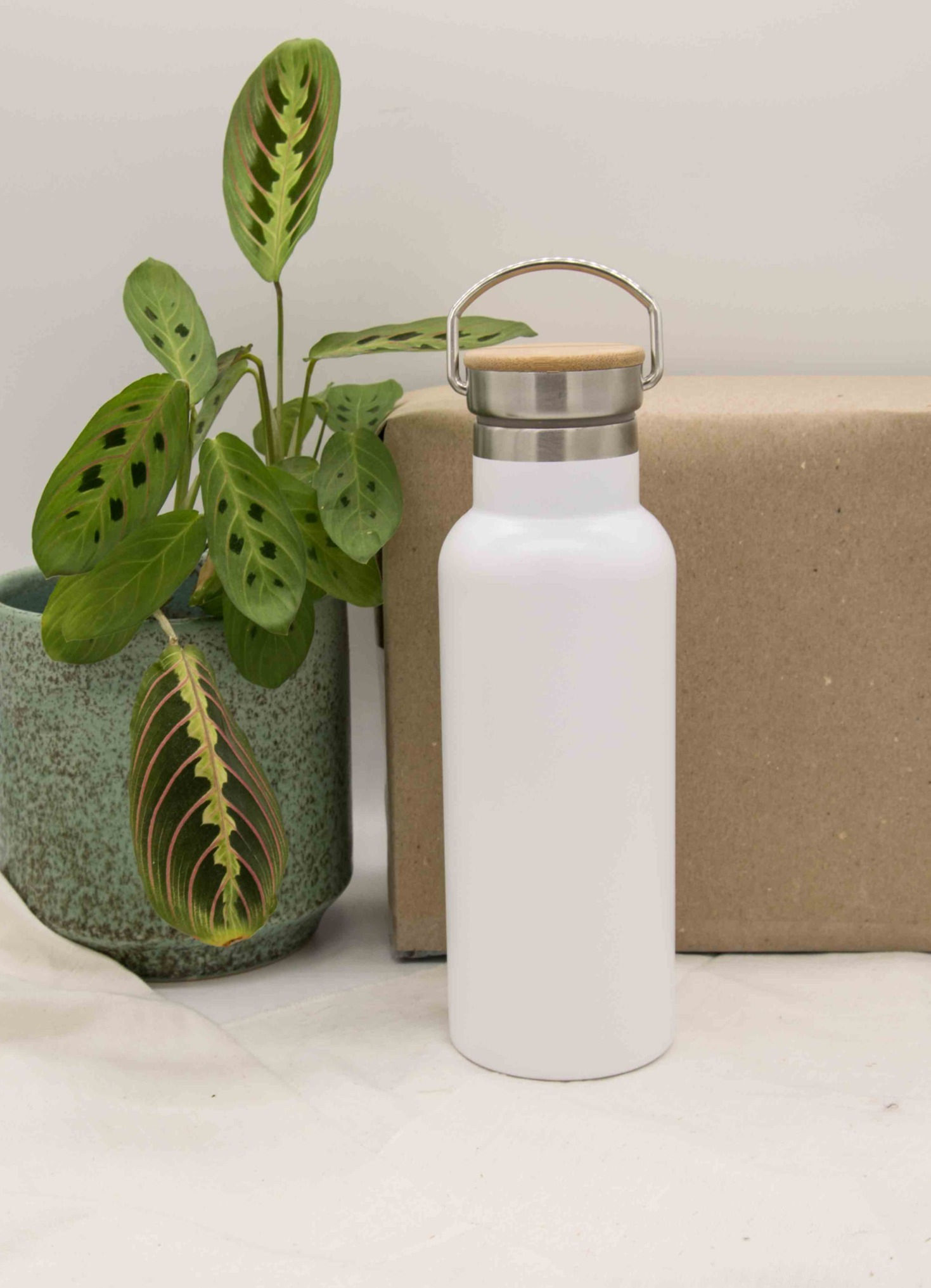 Μπουκάλι ισοθερμικό ανοξείδωτο με ξύλινο καπάκι λευκό 500ml