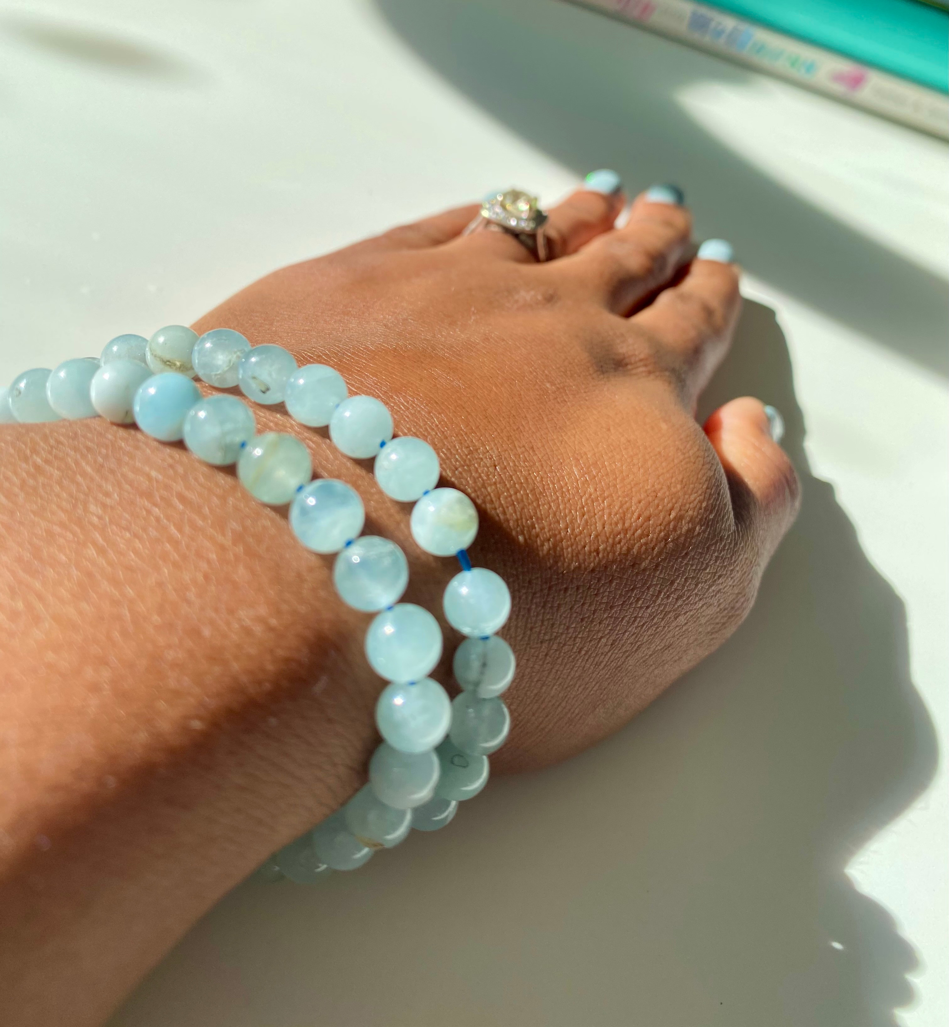 Wrist Beads-Aqua Marine- Blue