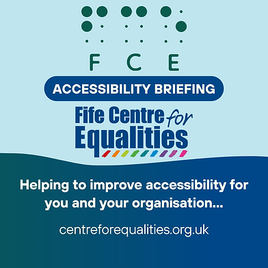 Accessibility Briefing Graphic featuring braille text that reads "Helping to improve accessibility for you and your organisation"