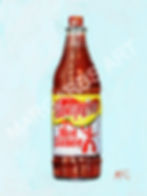 Bold digital oil painting of Texas Pete hot sauce jar featuring painterly brush strokes in hyper realistic style for sale.