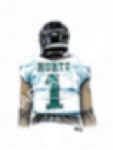 Watercolor painting of a football player, jalen hurts, from behind of jersey. Unique sports art print, philly art, sports