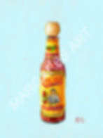 Bold digital oil painting of Cholula hot sauce jar featuring painterly brush strokes in contemporary style for sale.