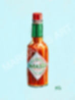 Bold digital oil painting of tabasco hot sauce jar featuring painterly brush strokes in contemporary style for sale. Wall art