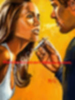 Bold digital oil painting of vintage cigarette ad featuring a man blowing smoke towards a woman's face with warm tones, sale