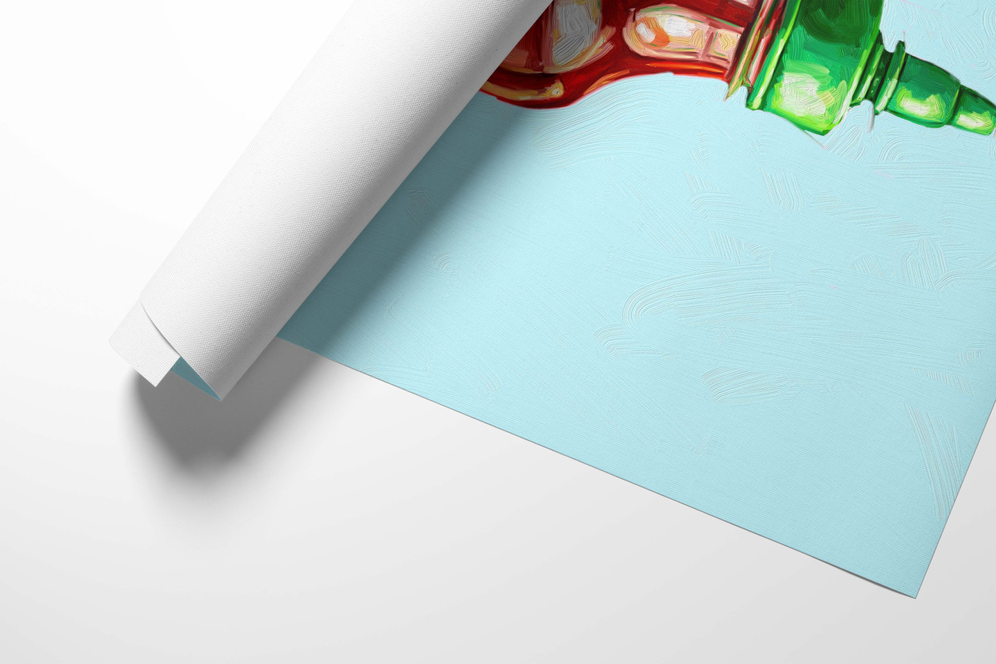 Bold digital oil painting of Sriracha hot sauce jar featuring painterly brush strokes in contemporary style for sale.