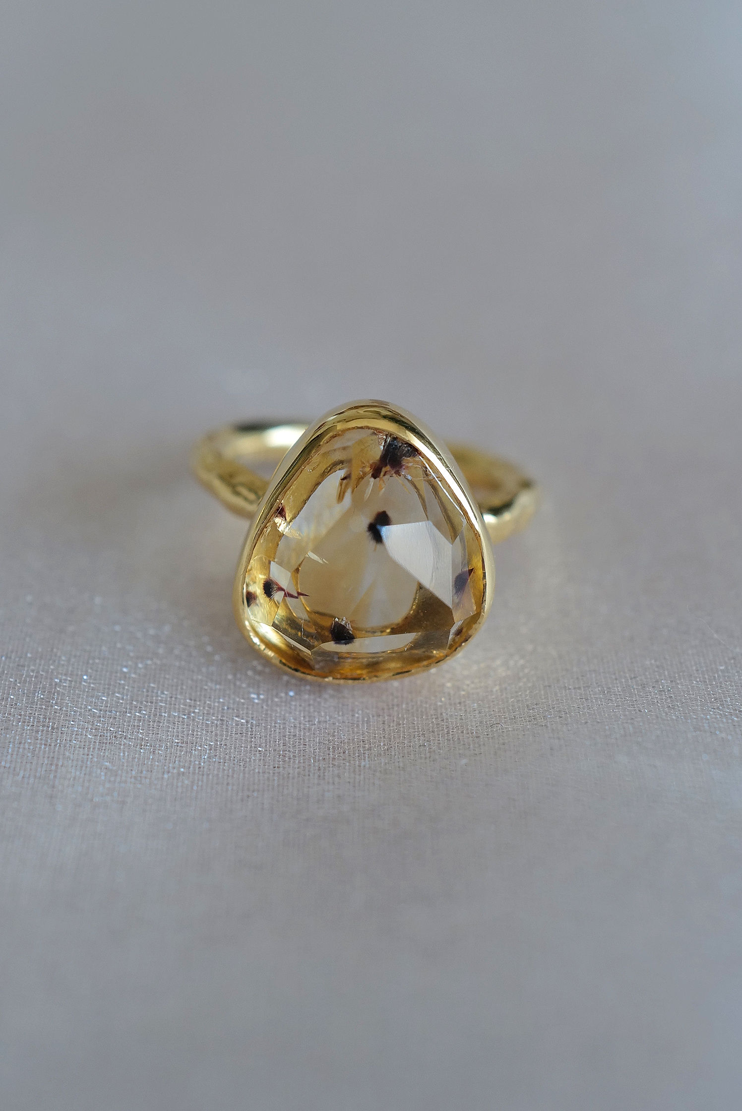 Cacoxenite in citrine Gem rough ring