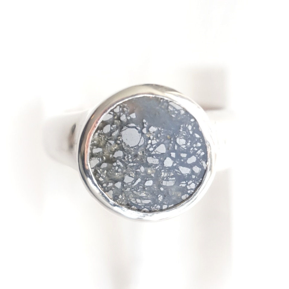 SILVER ROUND GEM RING- Pyrite
