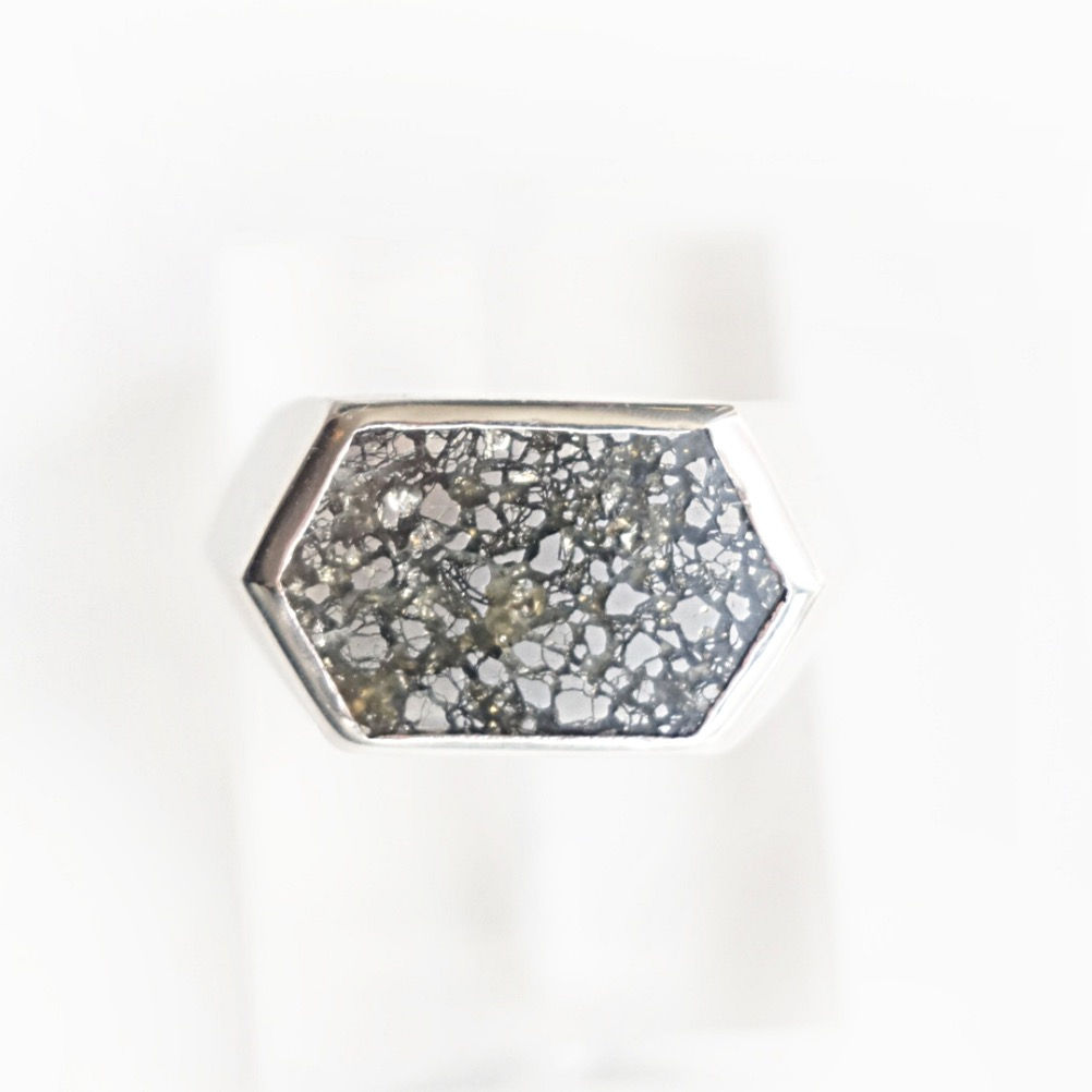 SILVER HEXAGON GEM RING-Pyrite