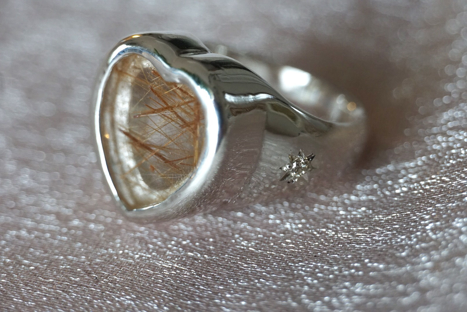 Gem Heart ring- Rutile quartz