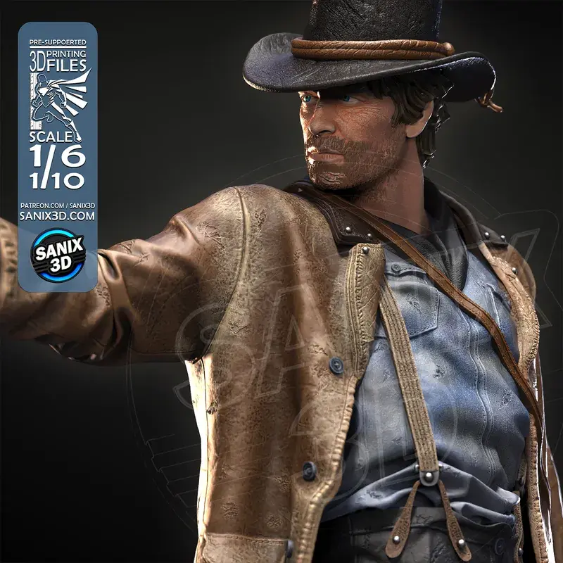 Miniaturbild: Arthur, Red Dead Redemption, 1/4-1/24, Figur, Unbemalt, 3D-Druck, Statue, Sanix3