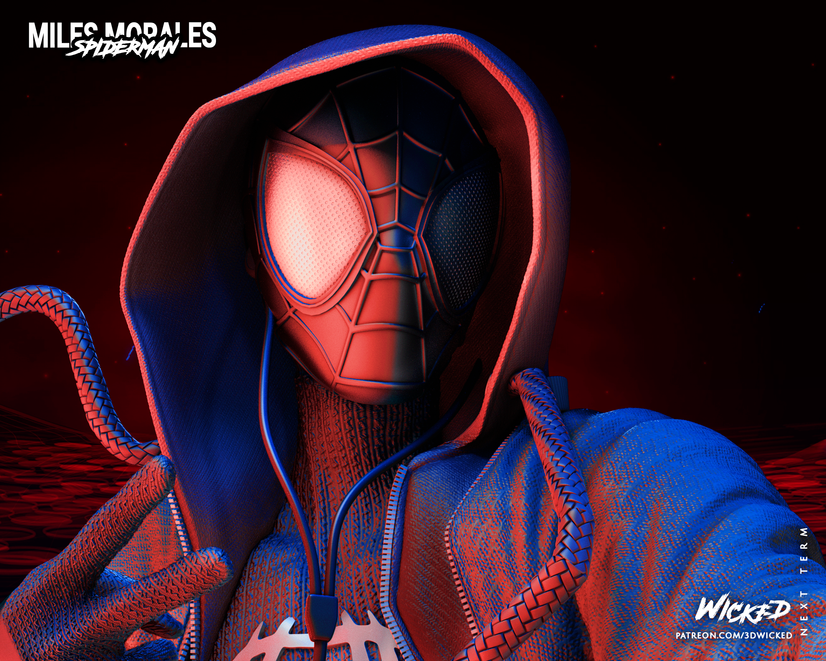 MILES MORALES, MARVEL, BUST, 70-200mm, FIGUR, FAN ART, 3D-DRUCK, STATUE, WICKED