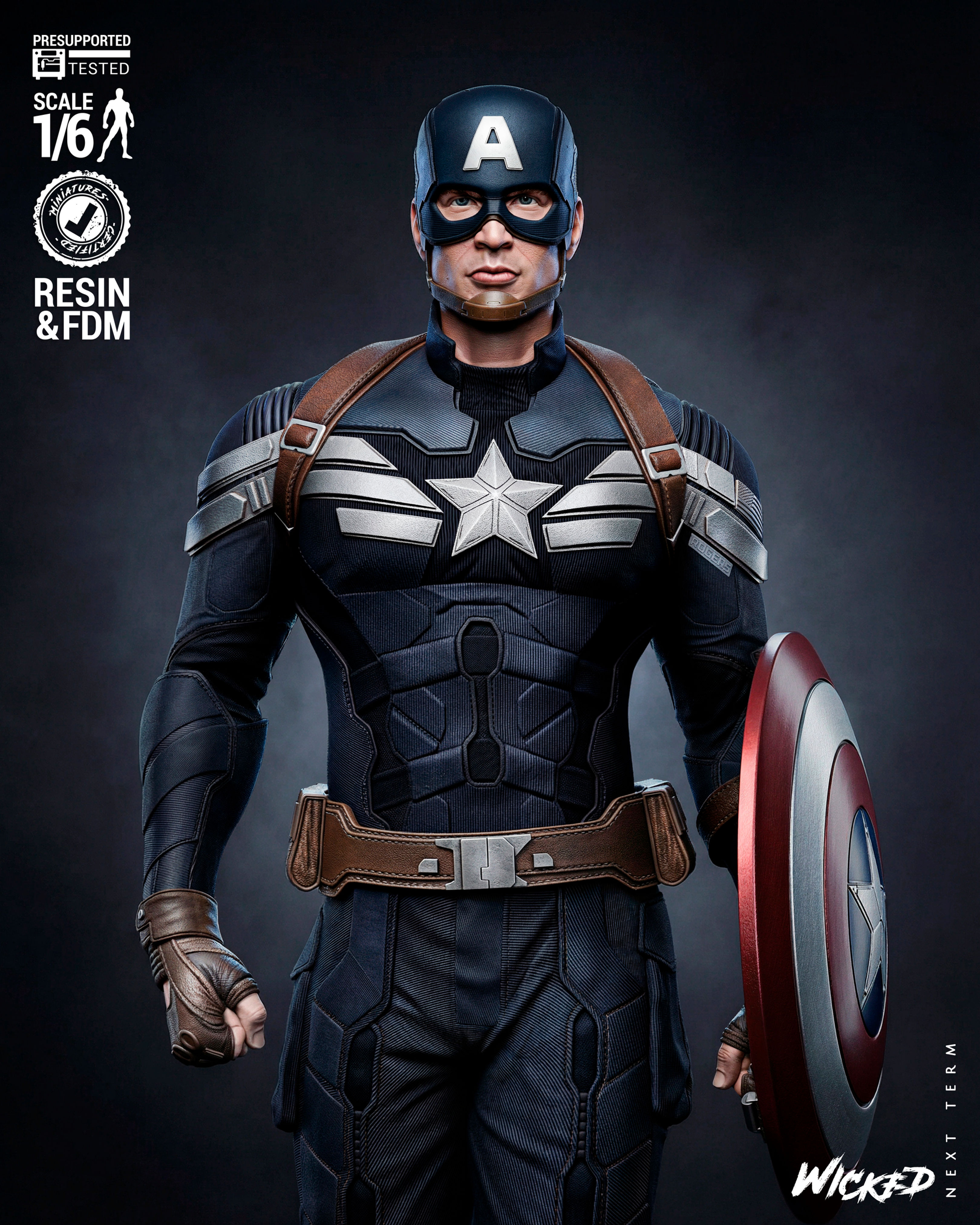 Capitan America, Marvel, 1/4-1/24, Sculpture, Figur, Unbemalt, 3D-Druck