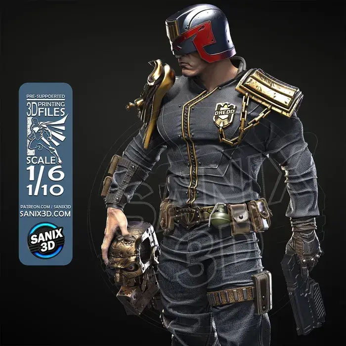 Miniaturbild: Judge Dredd, 1/4-1/24, Figur, Unbemalt, 3D-Druck, Statue, Sanix3D