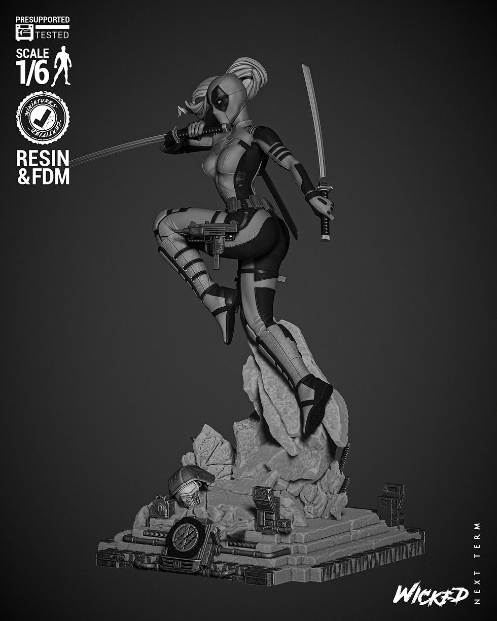 Miniaturbild: Lady Deadpool, Marvel, 1/4-1/24, Sculpture, Figur, Unbemalt, 3D-DRUCK, Wick
