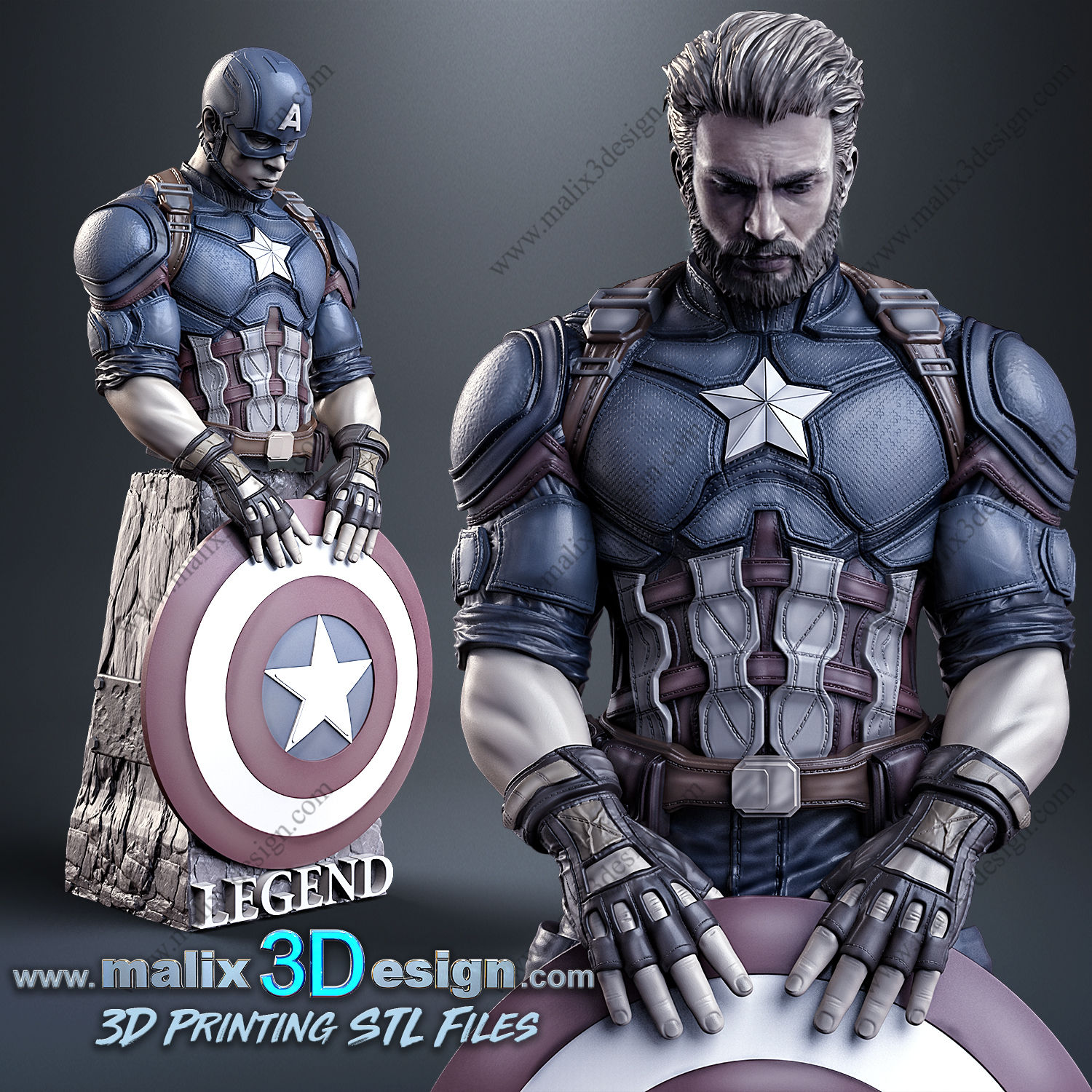 CAPTAIN AMERICA, MARVEL, BUST, 70-200mm, FAN ART, 3D-DRUCK, STATUE, ABE3D, MFW