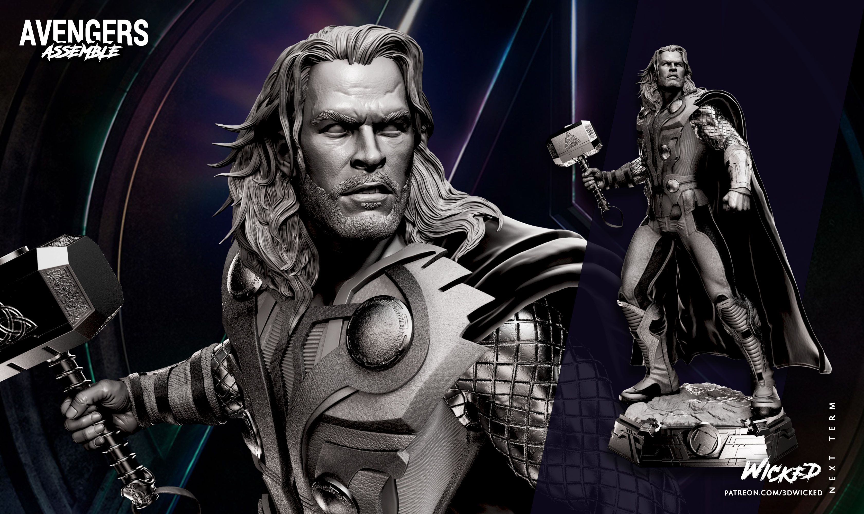 Thor, Marvel, 1/4-1/24, Sculpture, Figur, Unbemalt, 3D-