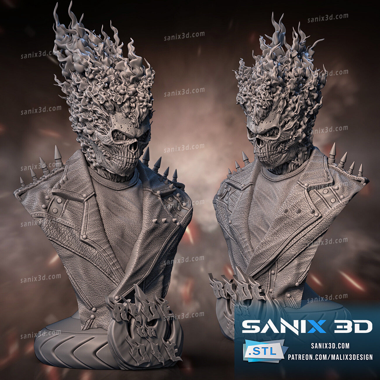 GHOST RIDER, MARVEL, BUST, 70-200mm, FAN ART, 3D-DRUCK, STATUE, SANIX3D, MFW
