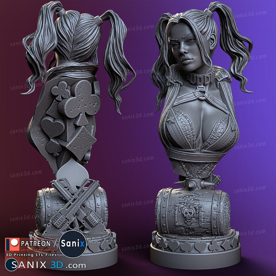 HARLEY QUINN, DC COMICS, BUST, 70-200mm, FAN ART, 3D-DRUCK, STATUE, ABE3D, MFW