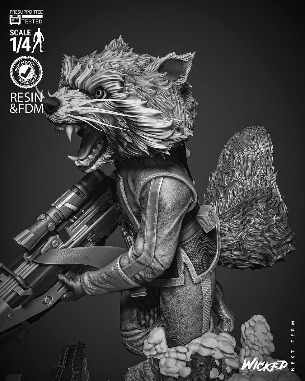 Miniaturbild: Rocket Comic, Marvel,  1/4-1/24, Sculpture, Figur, Unbemalt, 3D-Druck,