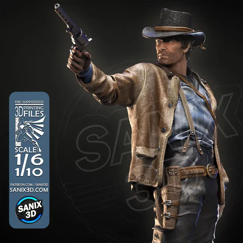 Miniaturbild: Arthur, Red Dead Redemption, 1/4-1/24, Figur, Unbemalt, 3D-Druck, Statue, Sanix3