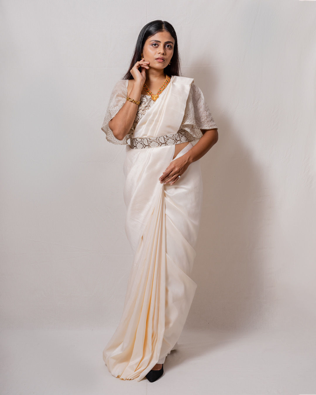 Tissue Silk off white sari