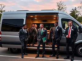 sprinter van with corporate workers in suits going to event all different races.jpg