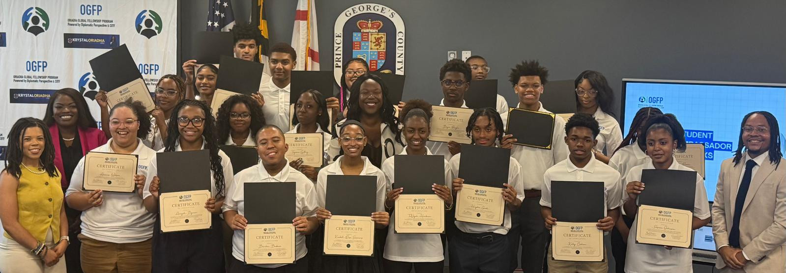 OGFP Cohort I graduates alongside Diplomatic Perspective leadership, staff, and Council Chair Krystal Oriadha during the 2026 Fellowship Graduation Ceremony.