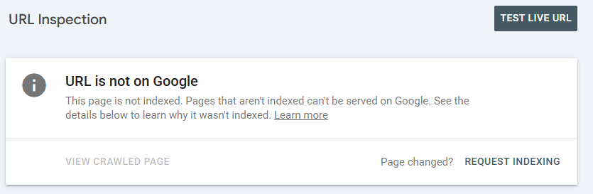 Google Search Console showing a client URL was not indexed before the SEO updates
